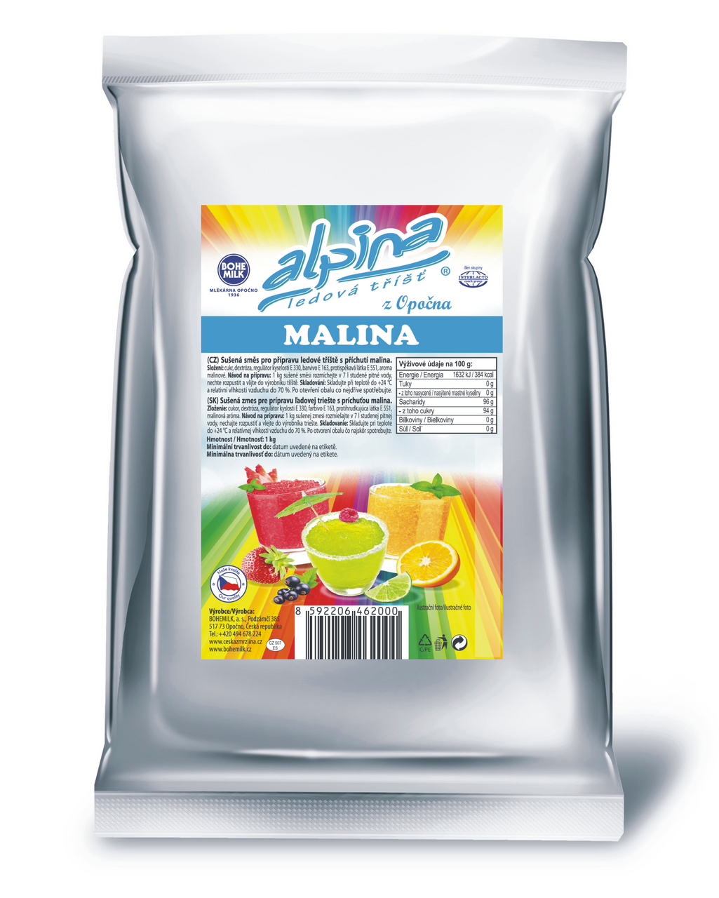BOHEMILK Alpina Ledová tříšť příchuť malina 1 kg